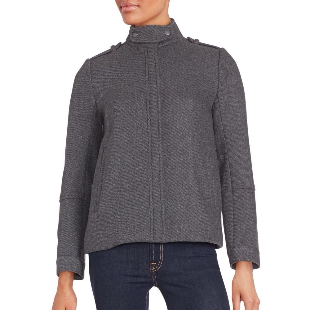VINCE Gray Wool-Blend Military Style Twill Jacket Pea Coat Zip-Up Size 2